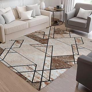 Cotton Bolls Textiles Rugs for Living Room 5x7 Feet Large Size | Lightweight Foldable Carpet for Bedroom & Hall | Easy to Handle During Daily Cleaning | Travel Friendly Printed Rug | Beige Brown