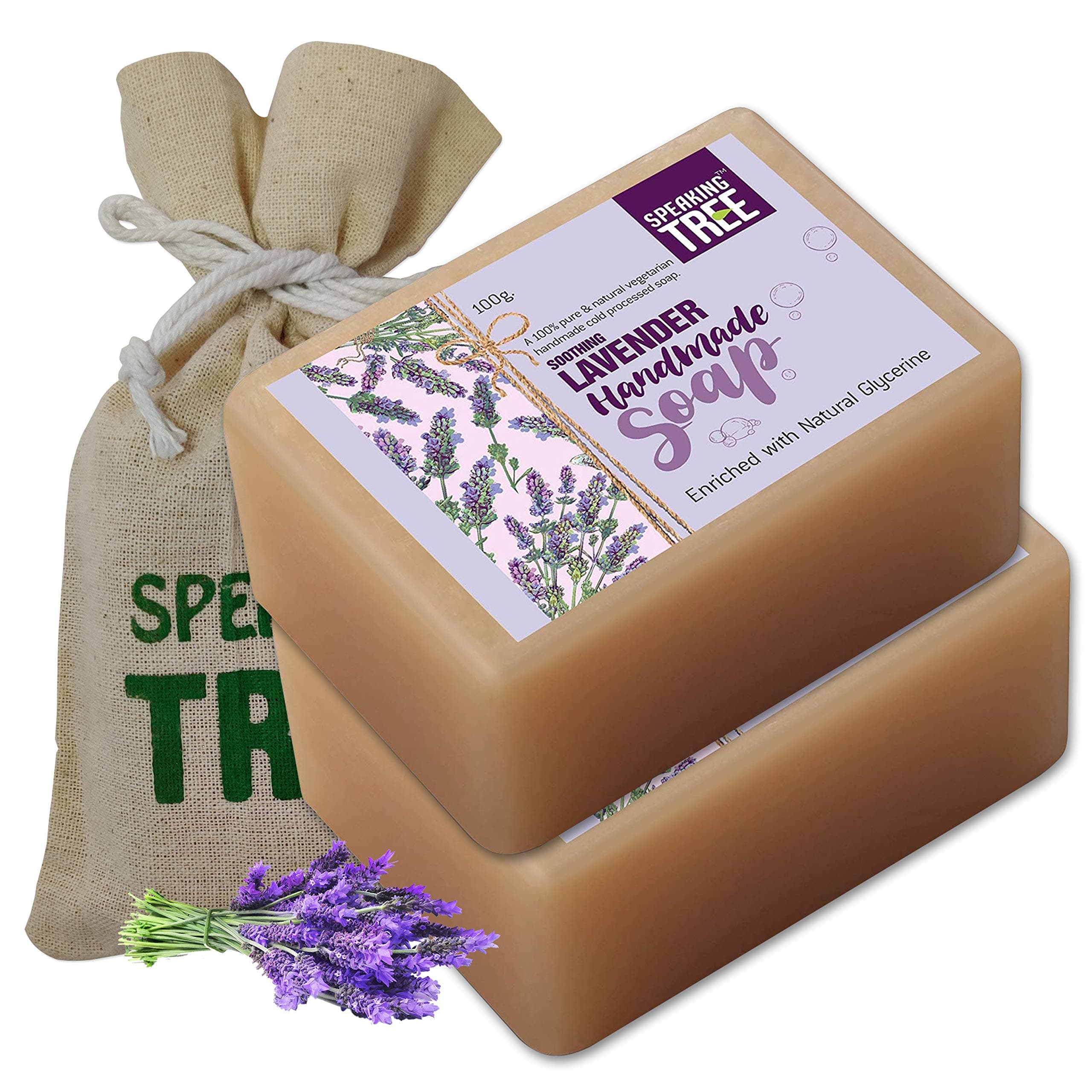 Speaking Tree Soothing Lavender Handmade Soap-100 Gms (Pack of 2) | Specially Formulated and Cold processed | Hand made with love