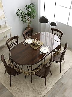 Clasiko Polyvinyl Chloride 6 Seater Oval Dining Table Cover; 60X90 Inches Or 152X228 Cms; Material - Pvc; Anti Slip; Golden Tipping Lace