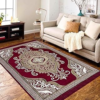 RVS DECOR Chenille Carpet 5x7 Feet | Soft Velvet Rug for Living Room, Hall & Bedroom | Floor Carpet for Home | Designer Dari for Floor 150x210 cm | Non-Slip, Trendy & Durable Kalin (Maroon White)