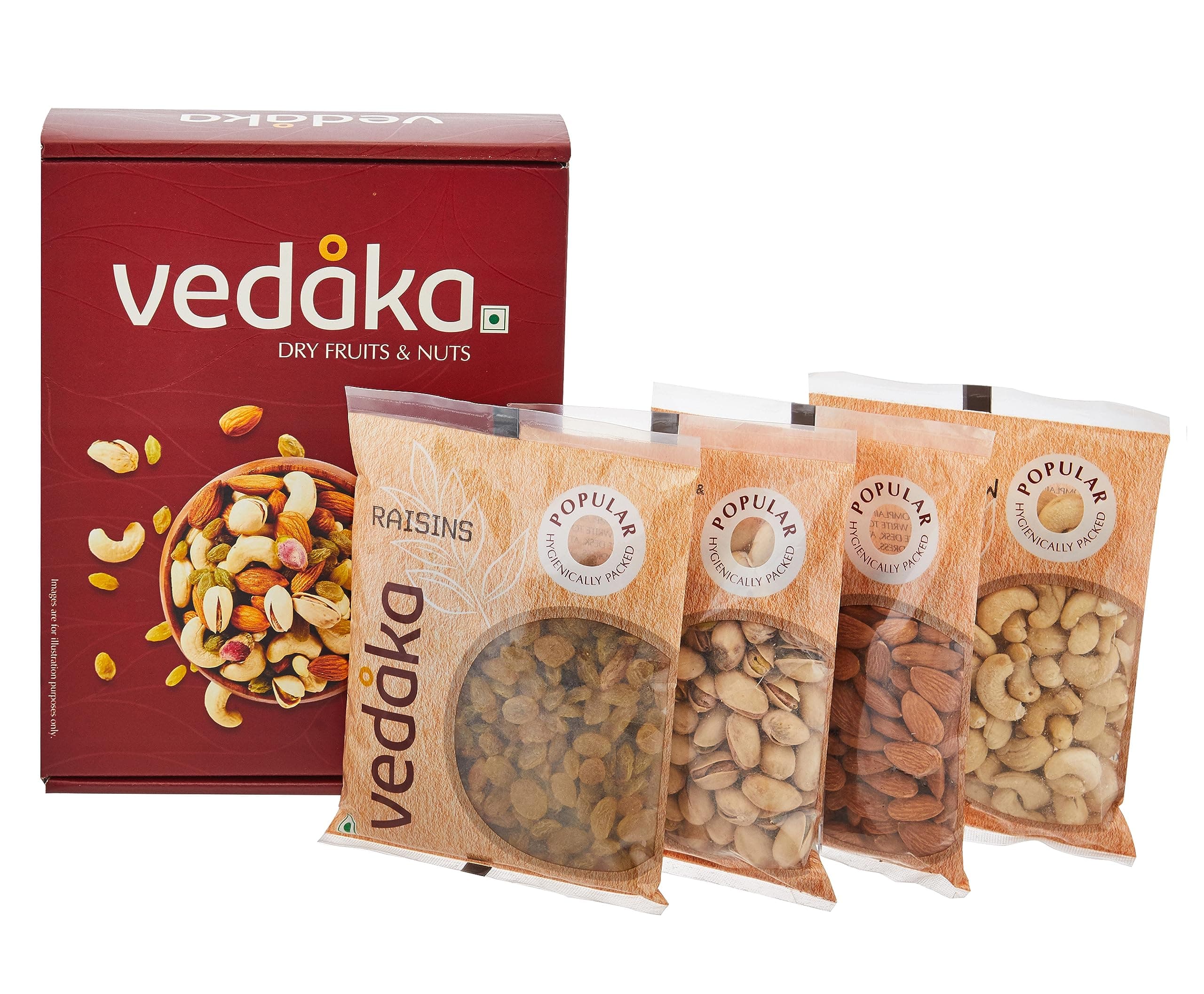 Amazon Brand - Vedaka Premium Dry Fruits Combo | 800 Gram | 200 Gram Each - Almonds, Raisins, Cashews & Pista | Kaju, Kishmish, Pista & Badam Gift Pack | Great For Snacking And Gifting