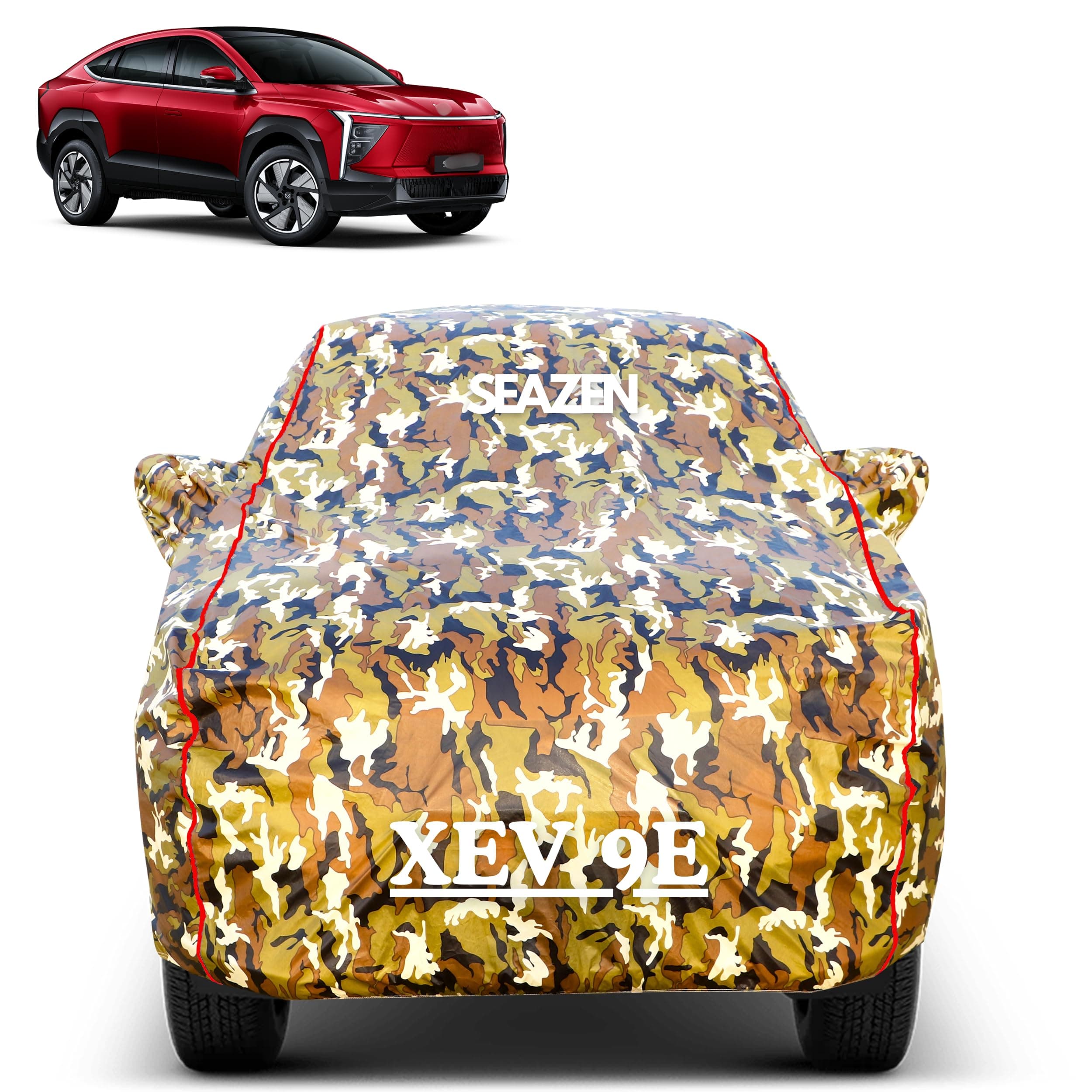 SEAZEN Waterproof Car Cover for Mahindra XEV 9e | All Weather Car Body Cover Ultra Protection | Dust Proof, UV, & Scratch Resistant | Triple Stitched | Elastic & Belt Fit | Mirror & Antenna Pocket