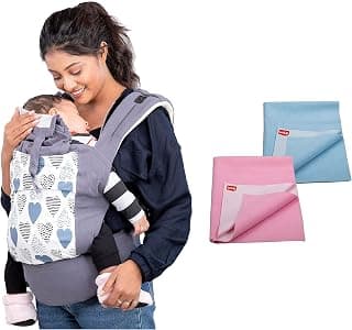 LuvLap Adore Baby Carrier 2 Carry Positions Breathable Fabric Adjustable Newborn Toddler Max 18kg Grey & Instadry Quick Dry Baby Bed Protector Sheet Pack 2