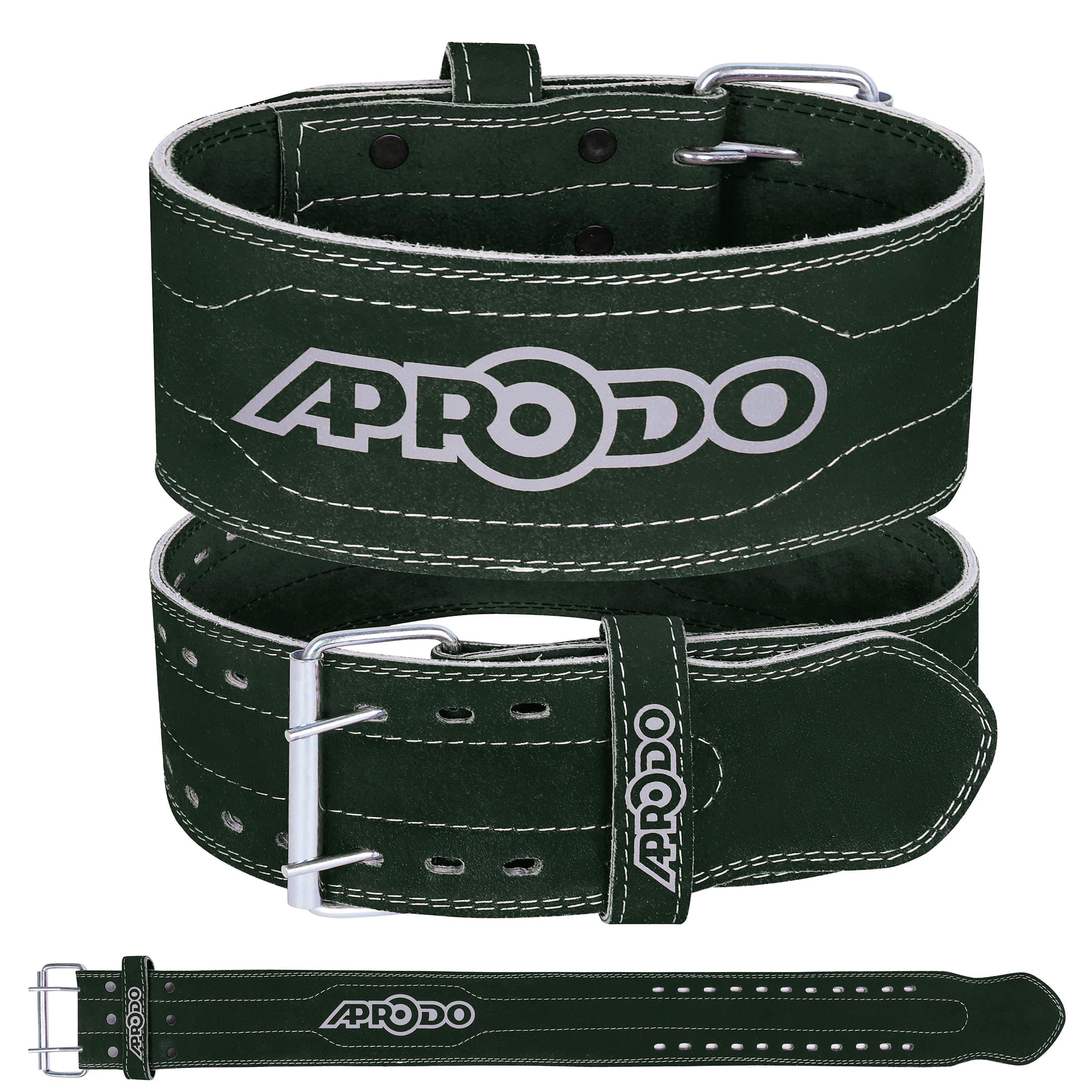 Aprodo Gym Belt for Men and Women Workout with Secure Double Prong Buckle | 8.6mm Thick Suede Leather Professional Belt For Heavy Weight-Lifting, Powerlifting, Bodybuilding, Squatting and Strength Training (Green, M)