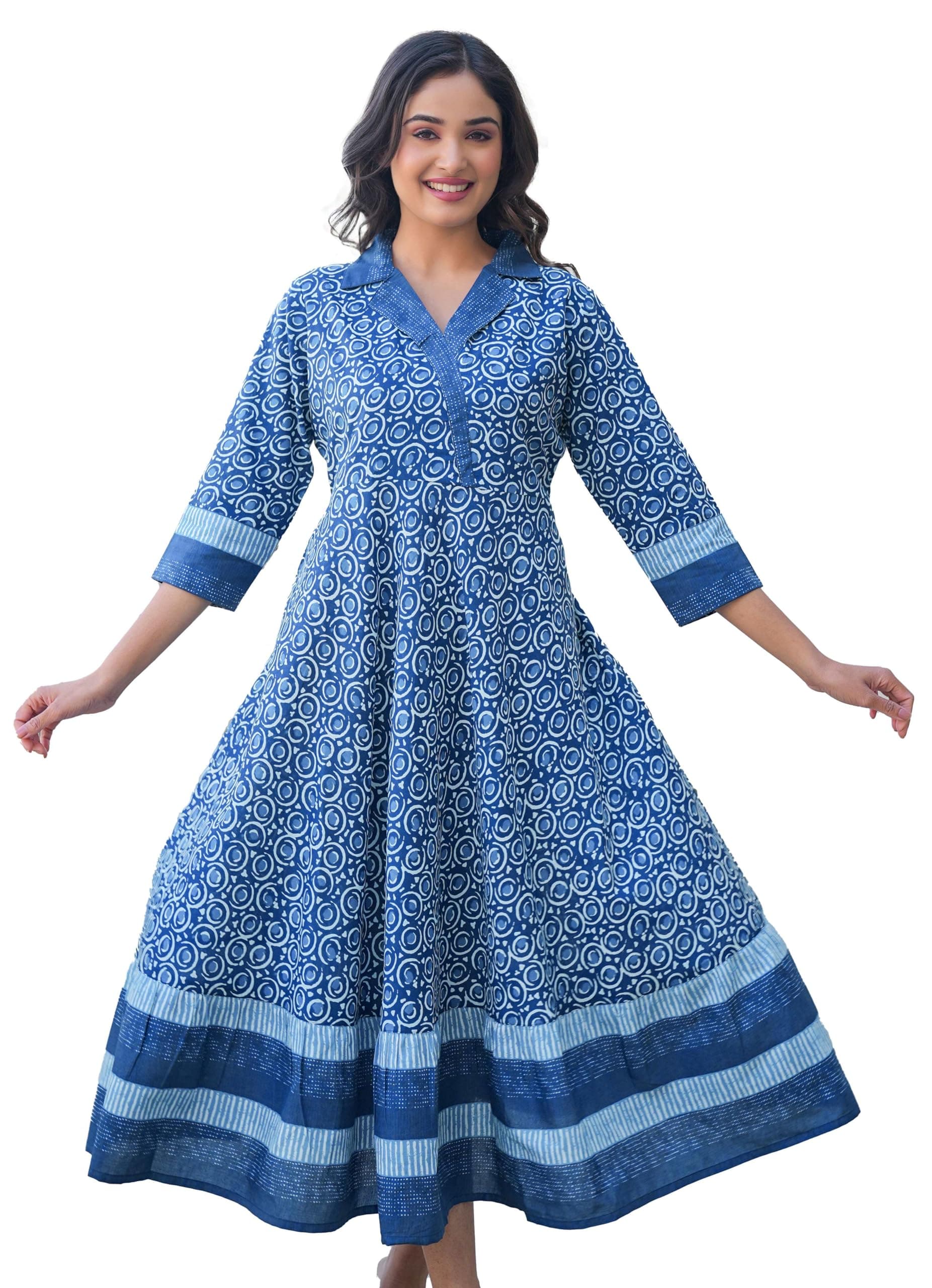Yash Gallery Women's Cotton Floral Printed Maxi Anarkali Dress