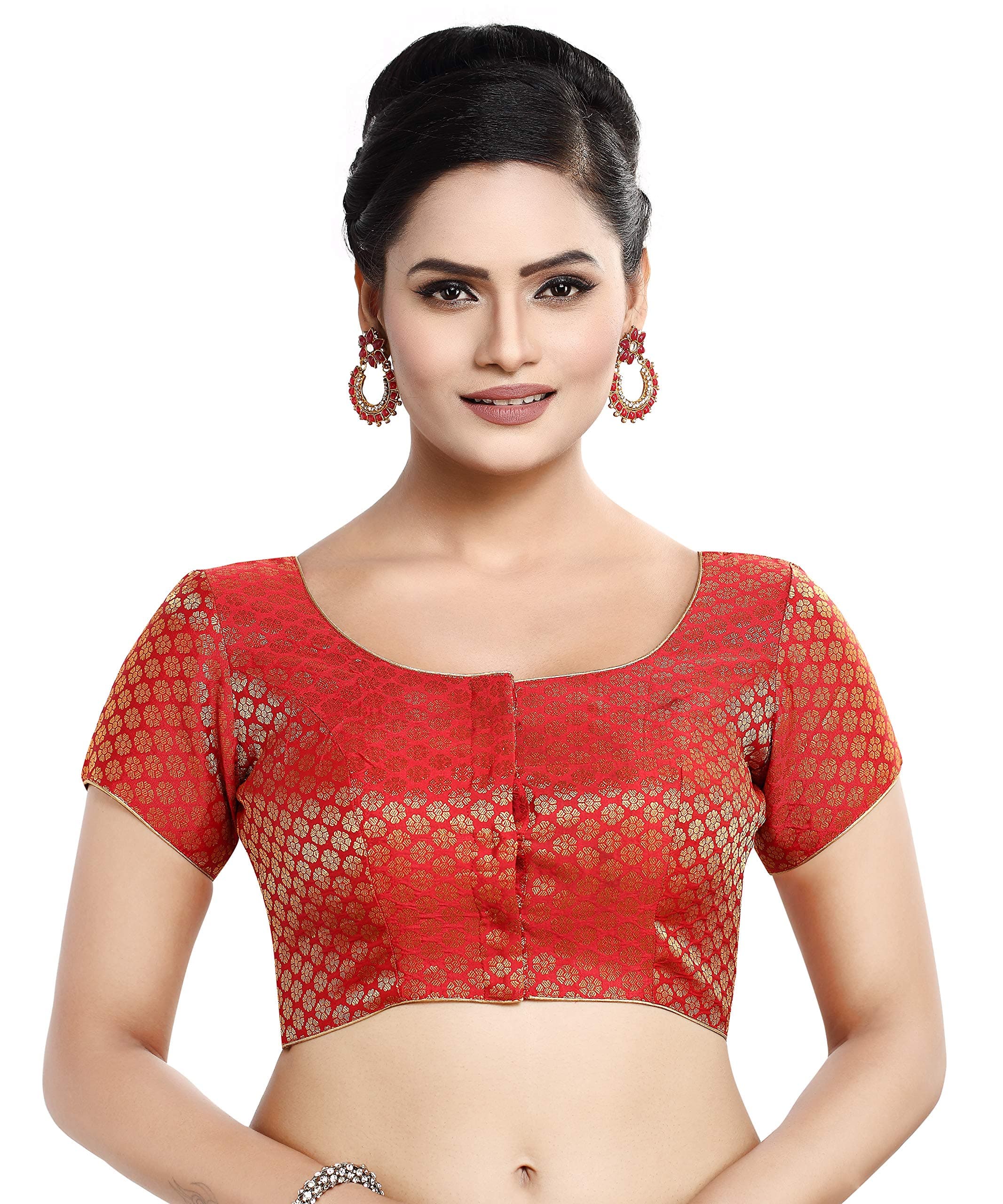 Madhu Fashion Womens Short Sleeves Banaras Brocade Readymade Saree Blouse