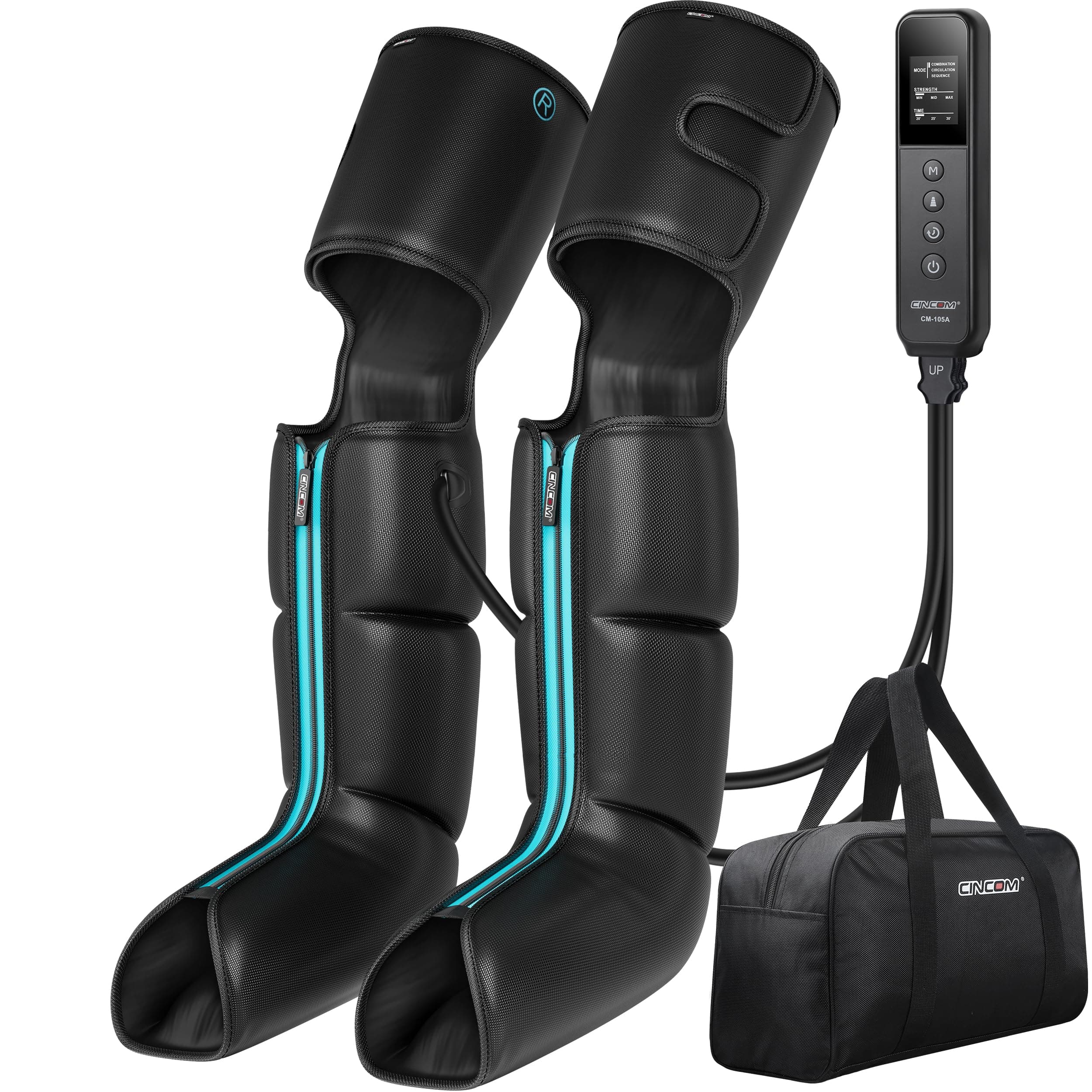 CINCOM Leg Massager for Circulation and Pain Relief, Air Compression 3 in 1 Leg Massager for Foot Calf & Thigh, Leg Compression Boots for Recovery, Edema, RLS Relief