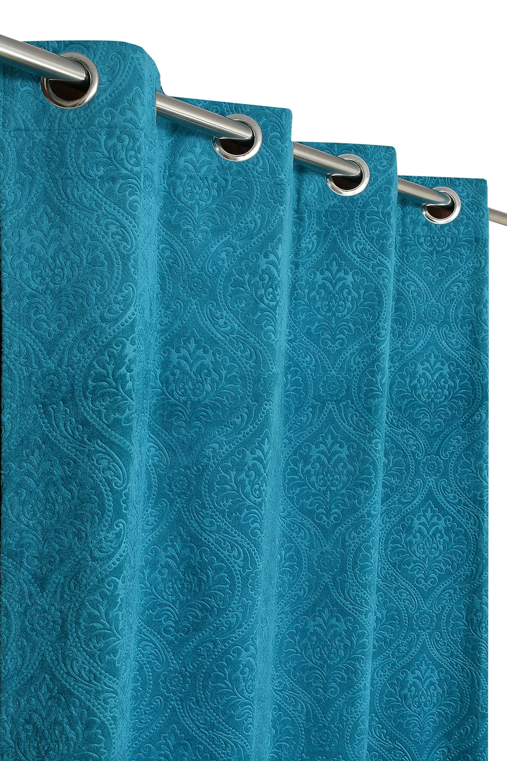 Kiara Creations Velvet Emboss Damas Room Darkening Grommet Curtains for Long Door- 9 Feet (Pack of 1) Aqua