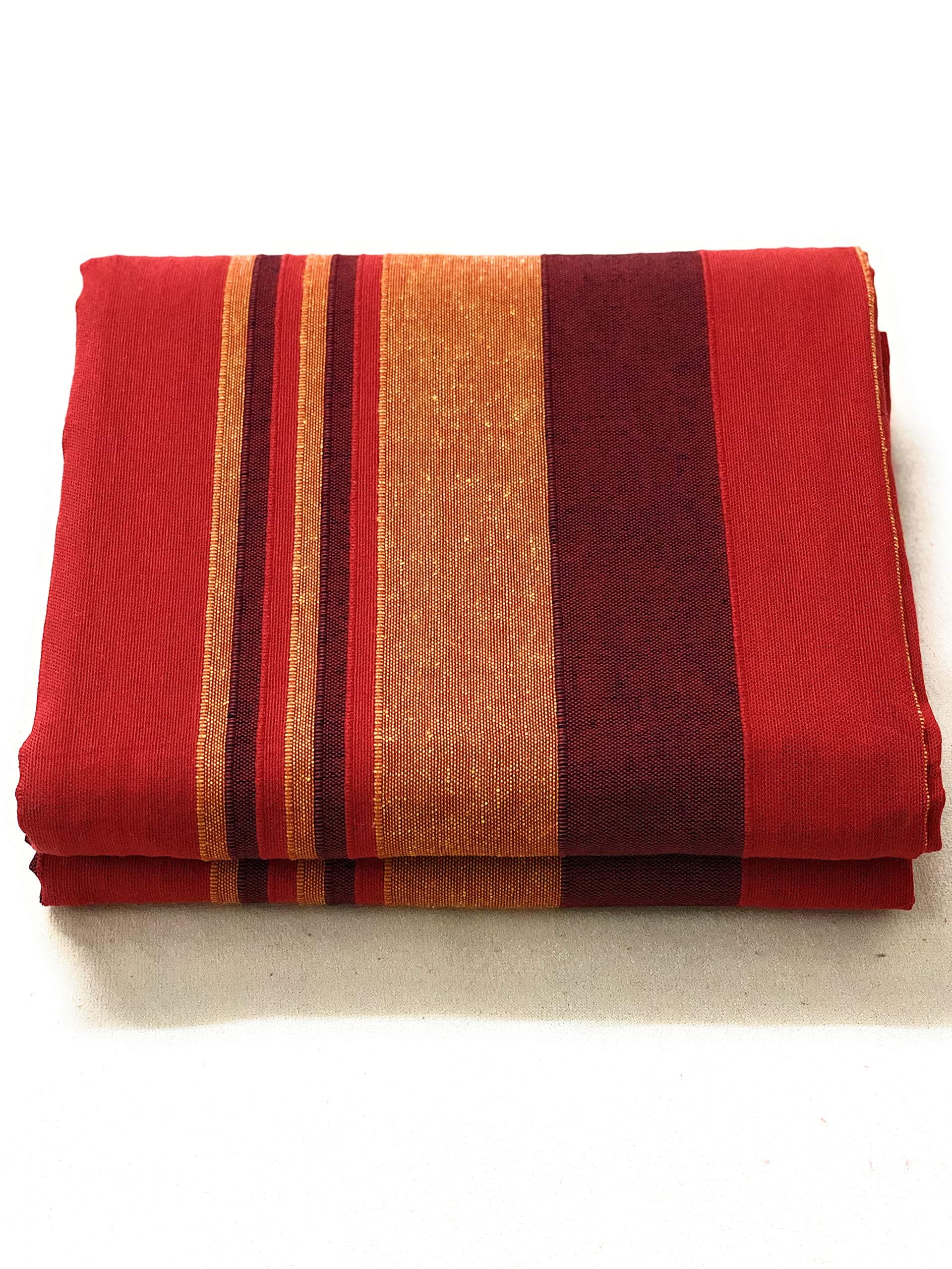 RANGBHAR Handloom Cotton Double Bedsheet Without Pillow Covers, Woven Striped Bedcover, 90 x 100 inch, Red,210 TC