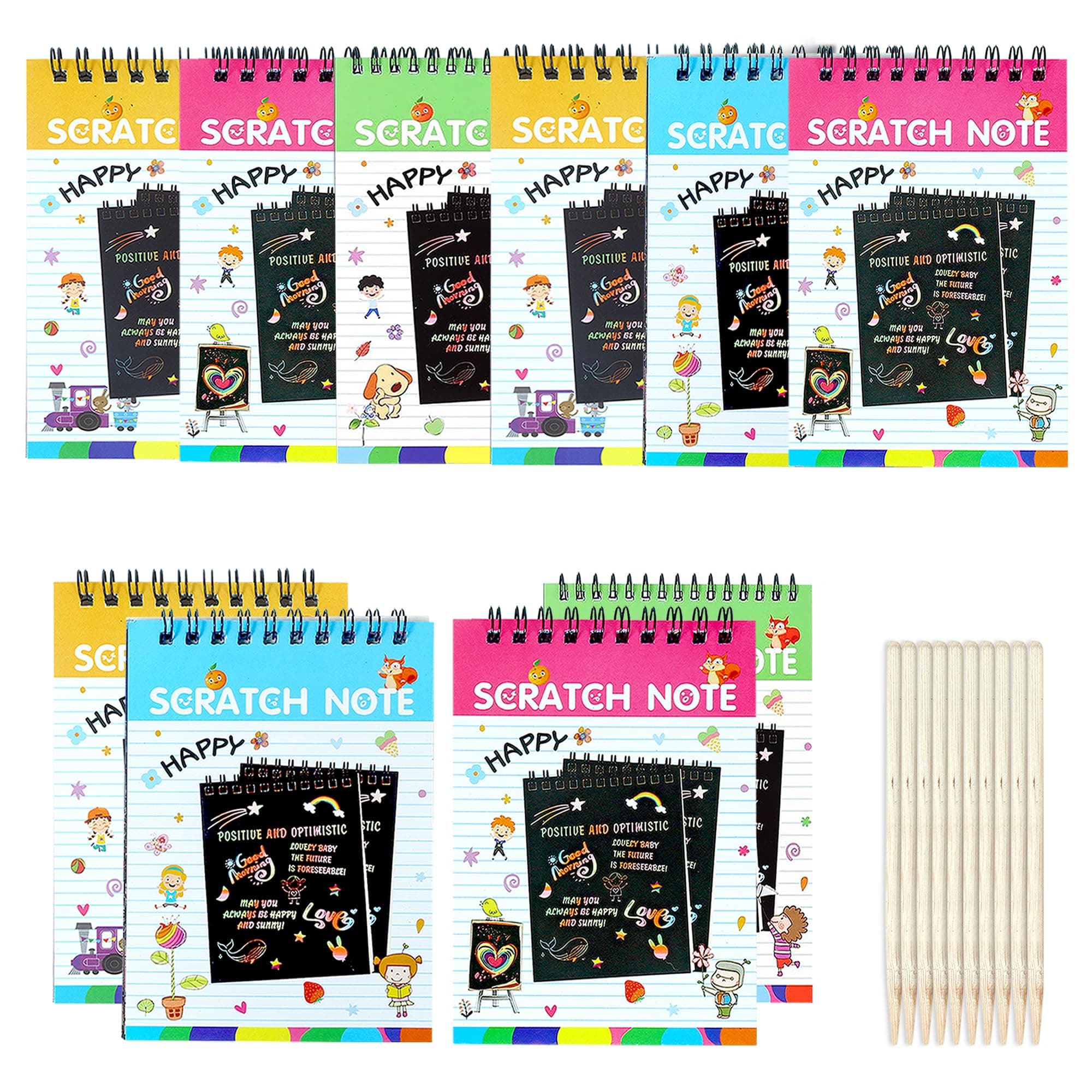 GLUN® Scratch Notepad for Kids, Random Nature Theme Pack of 10 with Magical Rainbow Color Sheets