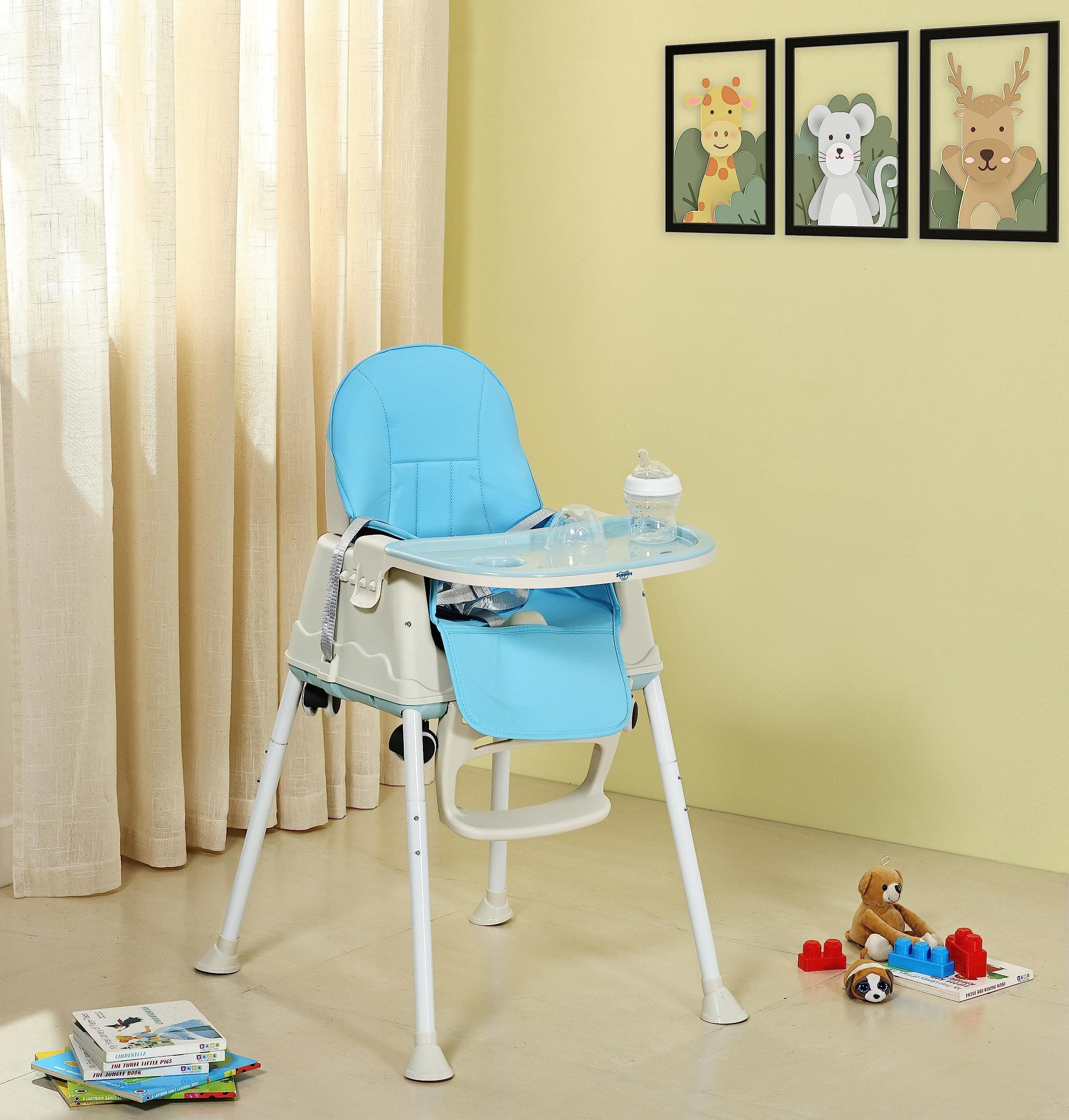 Amazon Brand - Supples 4-in-1 High Chair for Babies and Kids | Blue | Supports up to 15 Kg Weight | Detachable & Portable | Safe for Kids from 6 Months to 3 Years