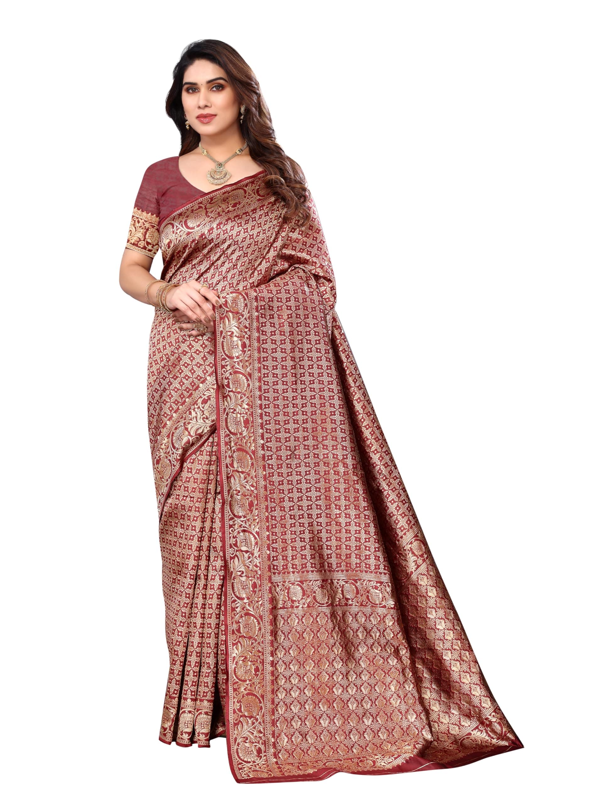 Sidhidata Women's Banarasi Jacquard Silk Saree With Unstitched Blouse Piece (Silk Kasturi)