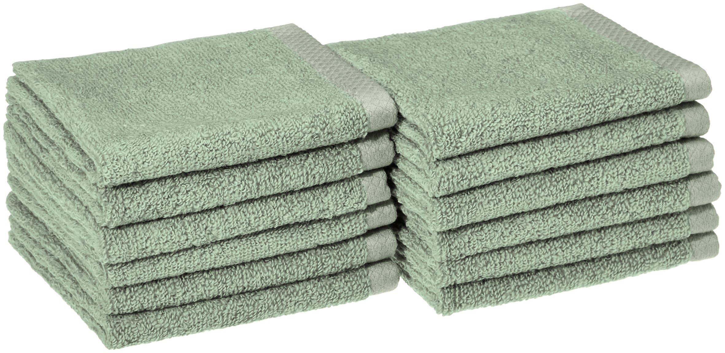 AmazonBasics Quick-Dry Face Towel - 100% Cotton - 400 GSM - Pack of 12, Seafoam Green