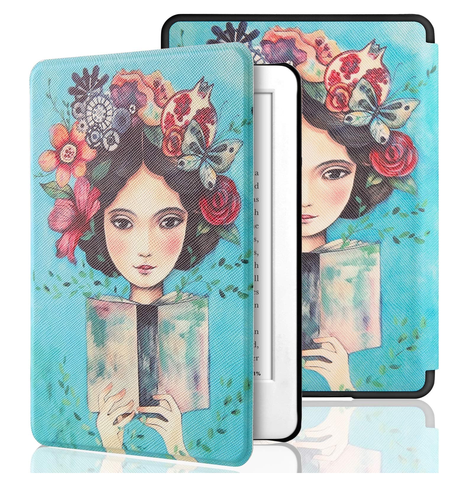 SwooK Magnetic Flip Cover Case for Amazon Kindle Paperwhite 1 2 3 7Th Gen Generation Released in 2012 2013 2014 2015 2016 New 300 Ppi Versions 6" Inch Display Flip Cover Case Shell(Reading Girl)