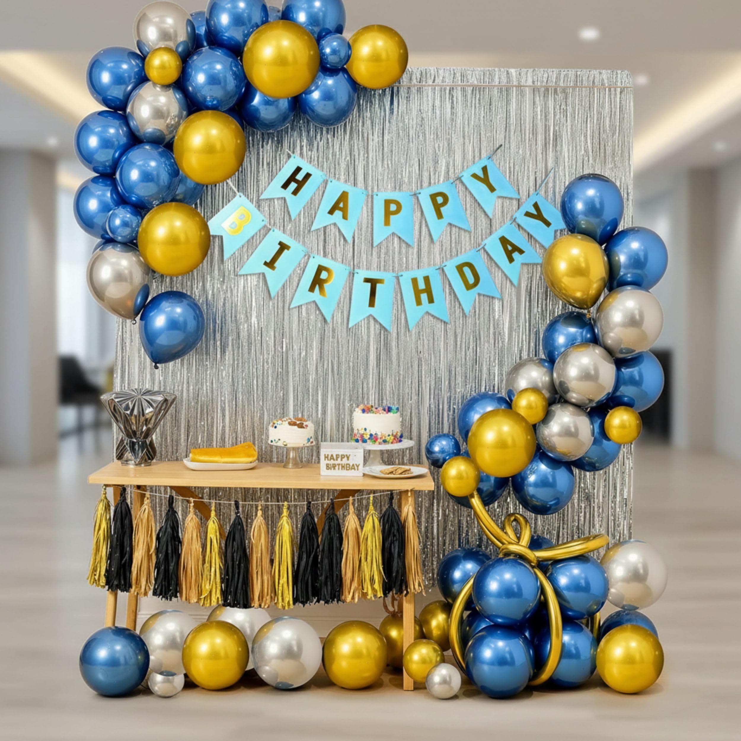 Partycat 53 Pcs Vibrant Birthday Decoration Kit – Multicolor Metallic Theme for Boys & Girls – Includes Happy Birthday Banner, Silver Foil Curtain, Balloons & Arch Strip – Premium Party Supplies