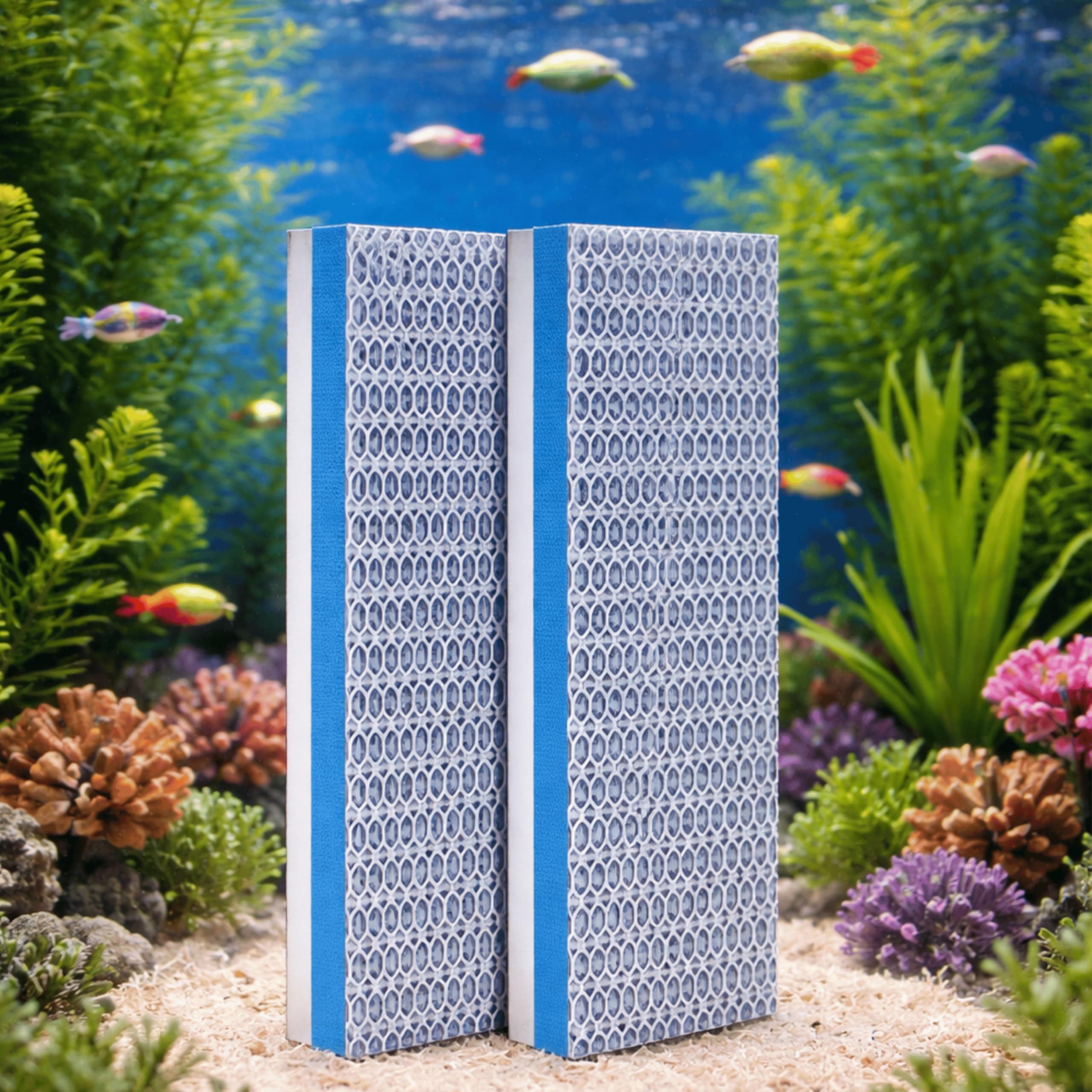 Foodie Puppies 8D Aquarium Filter Trap Sponge Pad - Set of 2 (25x10 cm, Small) 8-Layer Reusable Foam for Fish Tank | Mechanical & Biological Filtration | Cut-to-Size Filter Media for All Aquariums