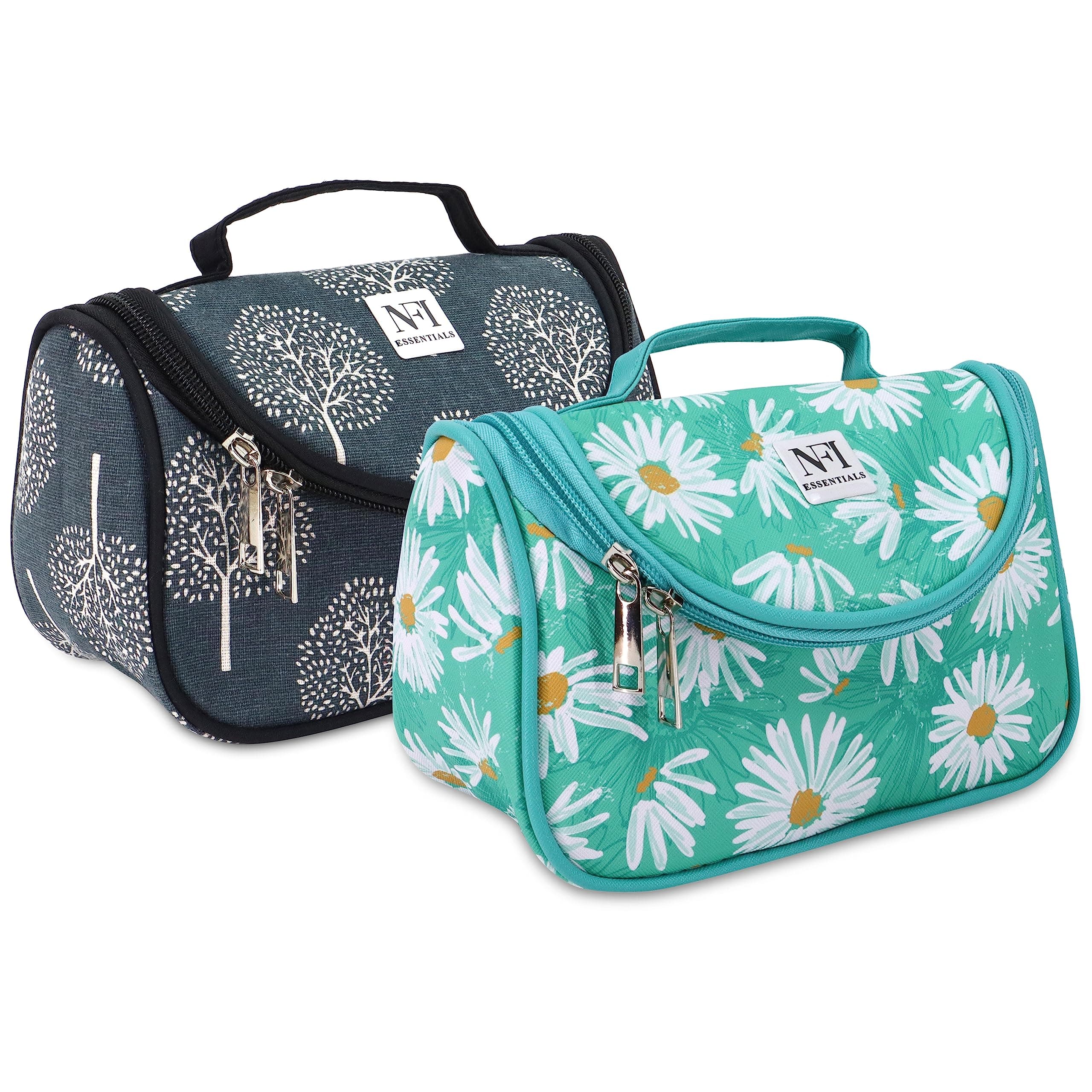 NFI essentials Floral Print Cosmetics Pouch Makeup Pouch| Vanity Case Jewellery Pouch Stationery Pencil Case |Travel Organiser Travel Pouch Bridal Gift Pack of 2 (Black & Dark Green)