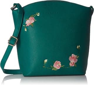 Caprese Elsy Satchel Bag, Large | Stylish Floral Embroidered Handbag for Women with Adjustable Sling Strap | Sling Bag with Secure Zip Closure | Perfect for Casual & Daily Use (Teal Blue)