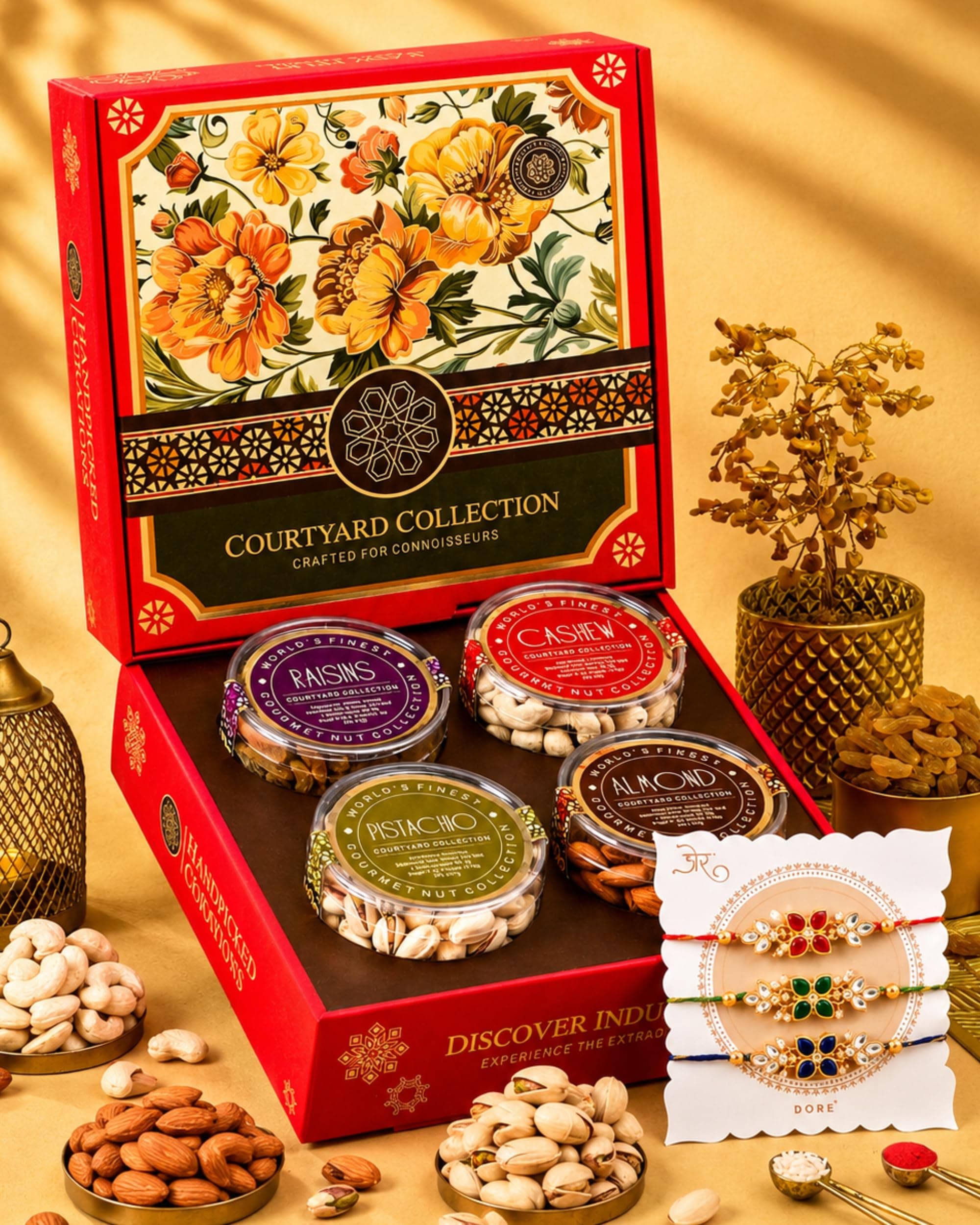 Hyperfoods® Rakhi Hamper for Brother Dry Fruit Gift Box (Dry Fruit Weight 495Gm) RawFruit Courtyard Collection Pack of 4 Dry Fruits DryFruits Gift Pack Rakhi Set for Brother Rakhi Gift Hamper for Brother