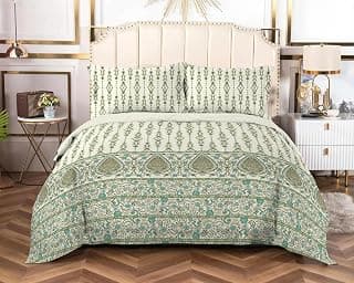 Bombay Dyeing King Size Bedsheet 210 TC Cotton Premium Bedsheet & 2 Pillow Covers - King Size - 274 X 274 Cms - Fade Less Colors - Green | 210 TC Cotton, Premium, 2 Pillow Covers, Fade Less Colors