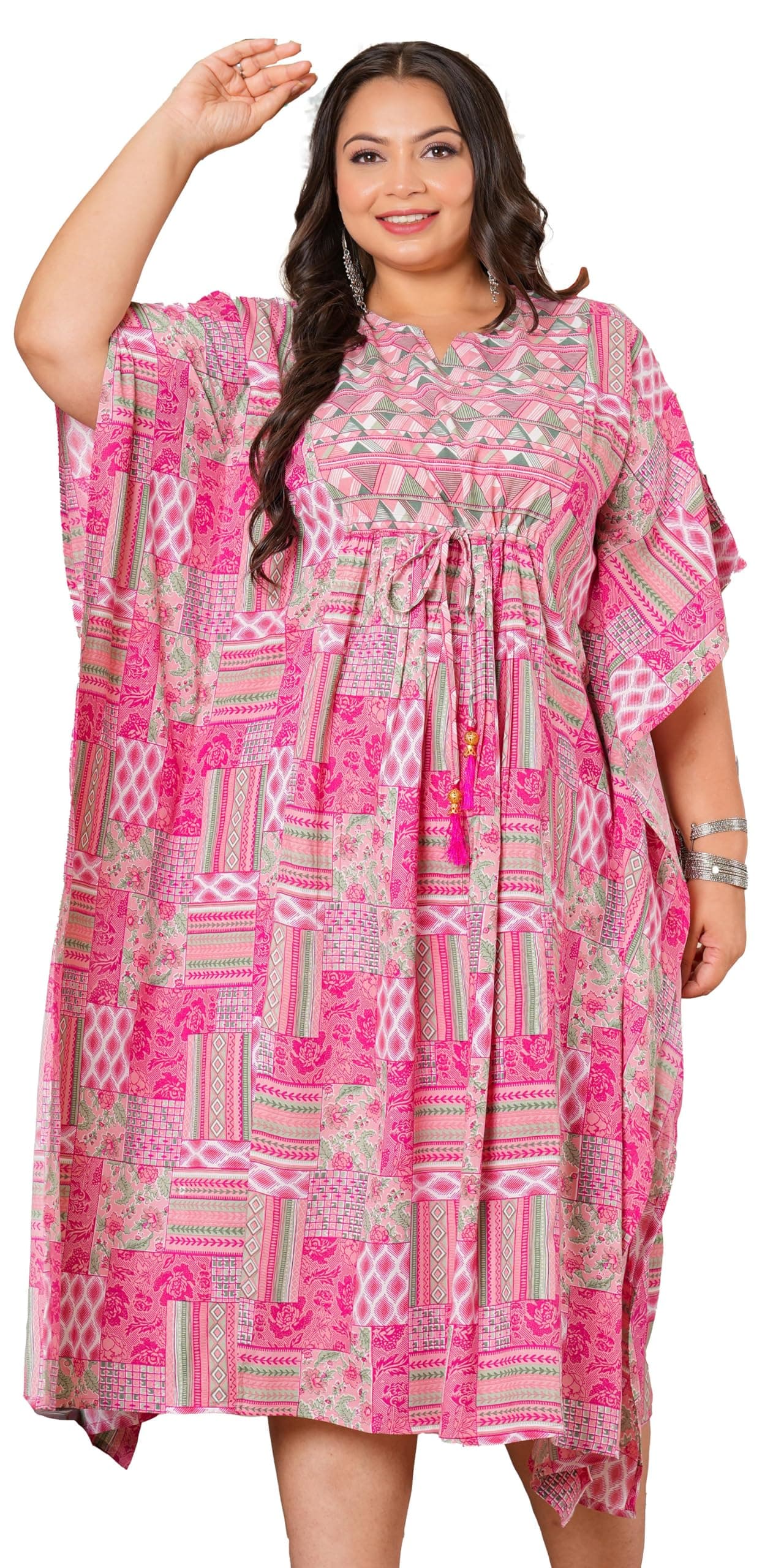 Yash Gallery Women's Plus Size Geomatrical Printed Maternity Wear Maxi Kaftan