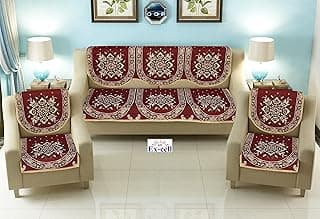 Excell loomtex Presents SO308 Print Sofa Cover of Exclusive Royal Look Velvet Sofa Cover Set of Heavy Fabric 500 TC Floral Design 5 Seater Sofa Cover -|| Set of 6 Piece ||
