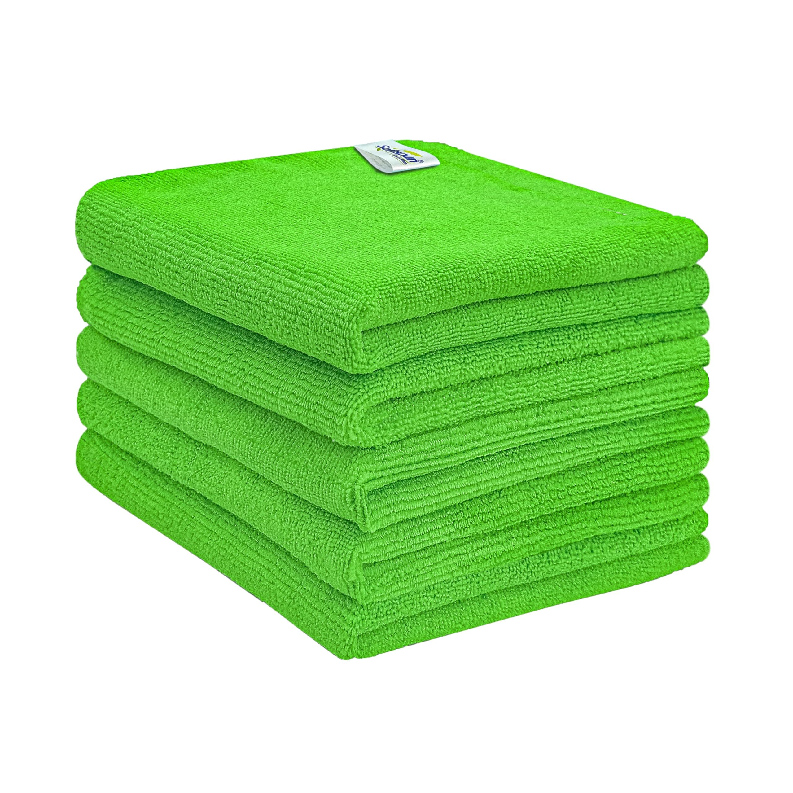 SOFTSPUN Microfiber Cleaning Cloths, 5pcs 40x40cms 340GSM Green! Highly Absorbent, Lint and Streak Free, Multi -Purpose Wash Cloth for Kitchen, Car, Window, Stainless Steel, Silverware.