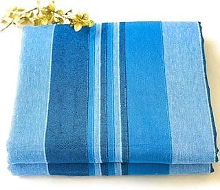 RANGBHAR Handloom Cotton Single Bedsheet Without Pillow Covers, Woven Striped Bedcover, 60 x 90 inch, Blue,210 TC