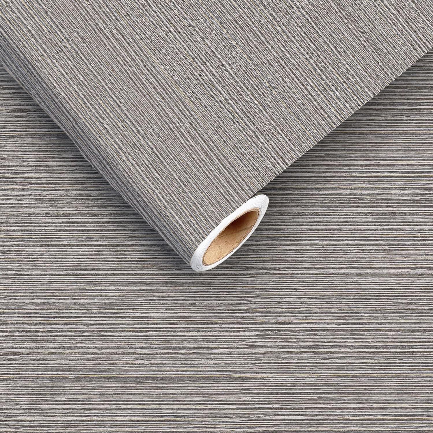 MANEAA ENTERPRISES Grey and Silver Grasscloth Textured Peel and Stick Wallpaper for Bedroom Self Adhesive Removable Wallpaper 16 x 48 Inch