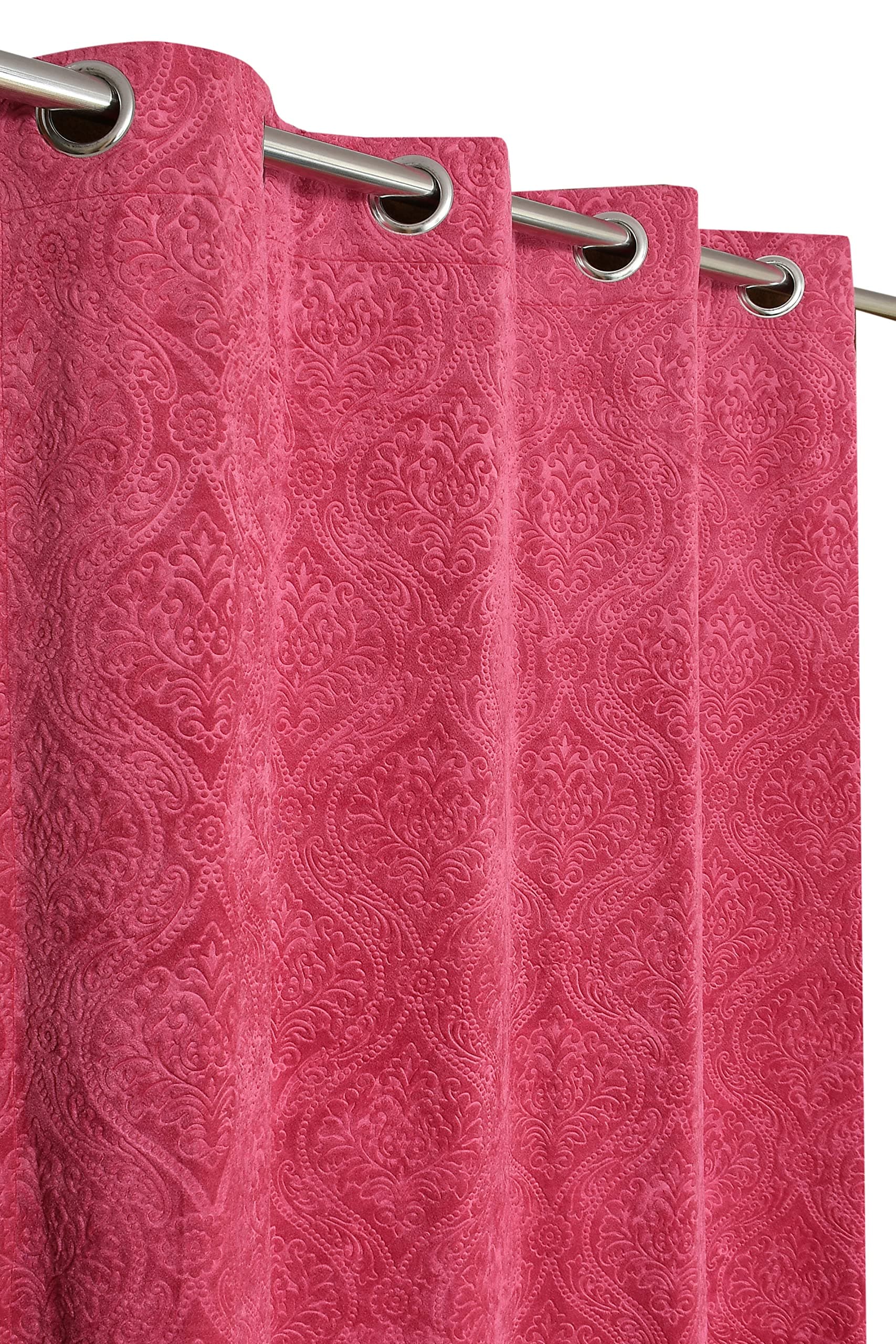 Kiara Creations Velvet Emboss Damas Room Darkening Grommet Curtains for Door- 7 Feet (Pack of 1) Pink
