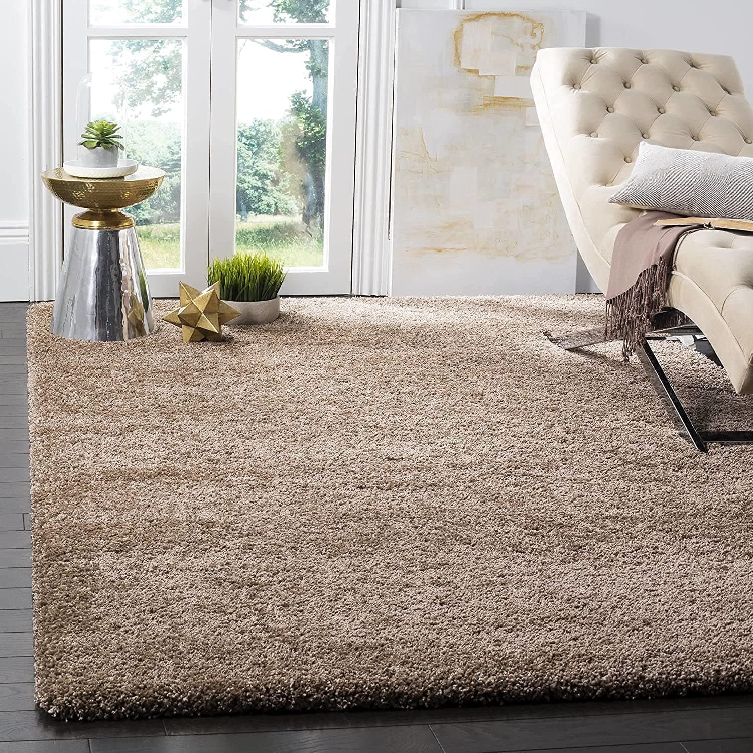 Carpet collection Shaggy Rectangular Modern Rug Soft Handwoven Plain California Premium Shag Collection With 2X6 Feet(60 X 180 Cm)Plain Color 5 Cm Pile Height For Living Room|Home And Bedroom,Beige