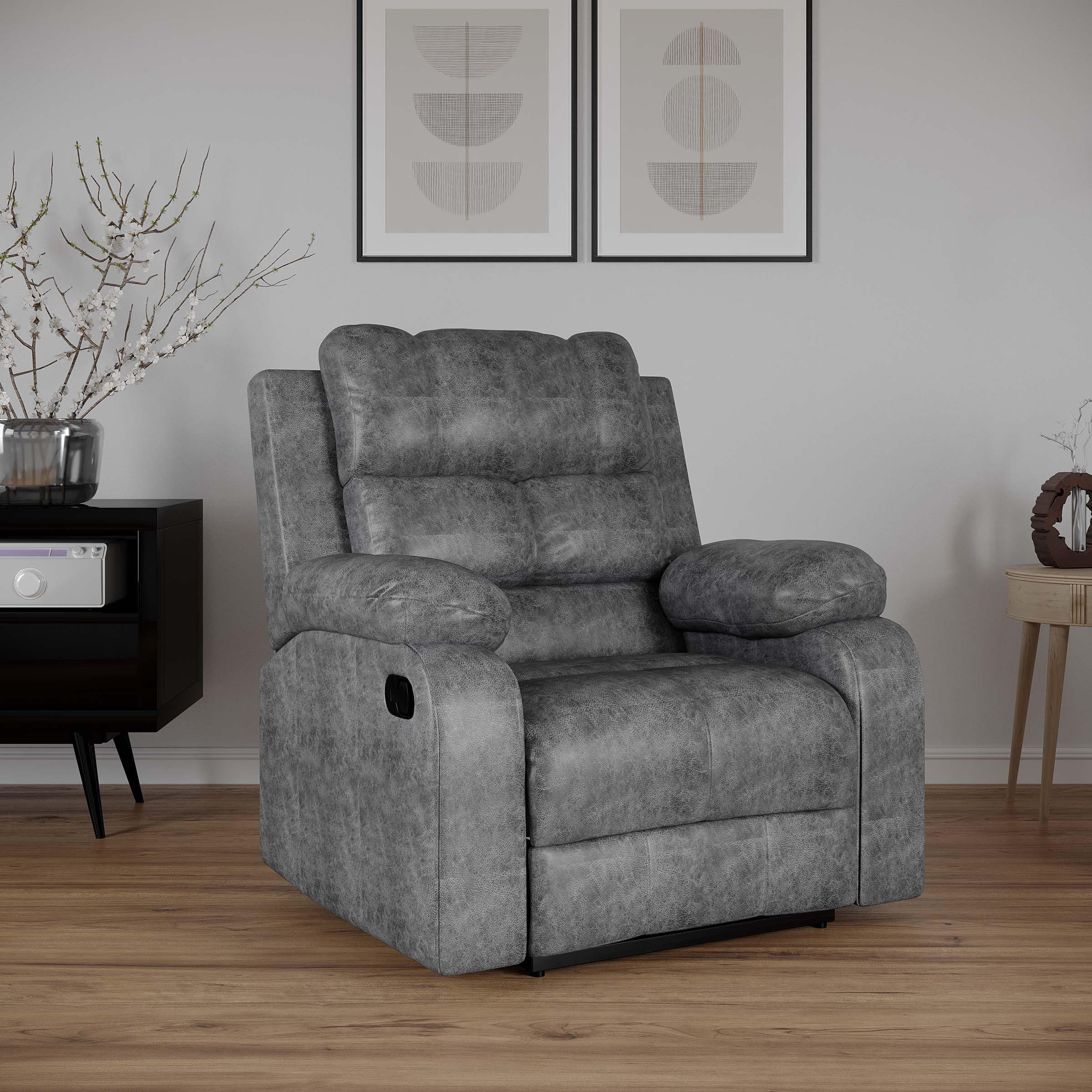 Amazon Brand - Solimo Perfect Loung Suede Fabric | Single Seater Sofa Recliner | Manual Recliner (Suede Fabric_Grey)