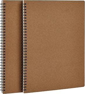 amazon basics Dot Grid Notebook, 100 Pages, A4 Size (8.5x11 inches), Dotted Pattern 5MM, Kraft Cover, Pack of 2