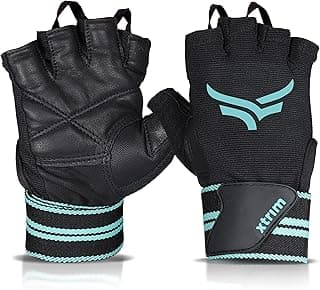 XTRIM xMacho Gym Gloves with Wrist Support Strap for Men & Women Workout, Half-Finger Hand Gloves for Weightlifting, Wrist Band for Dumbbell, Exercise & Gym Workout (M, Fits 7.5-8 Inches, Blue-Black)