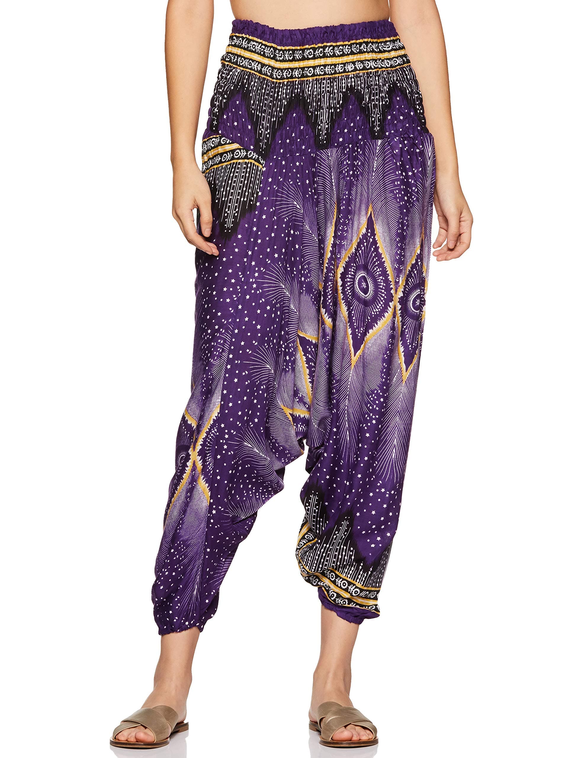TINSIE Men Women Summer Loose Baggy Hippie Boho Printed Pure Cotton Aladdin Harem Pants High Waist Sport Yoga Hippie Boho Pure Cotton Aladdin Harem Pants Cum Jumpsuit