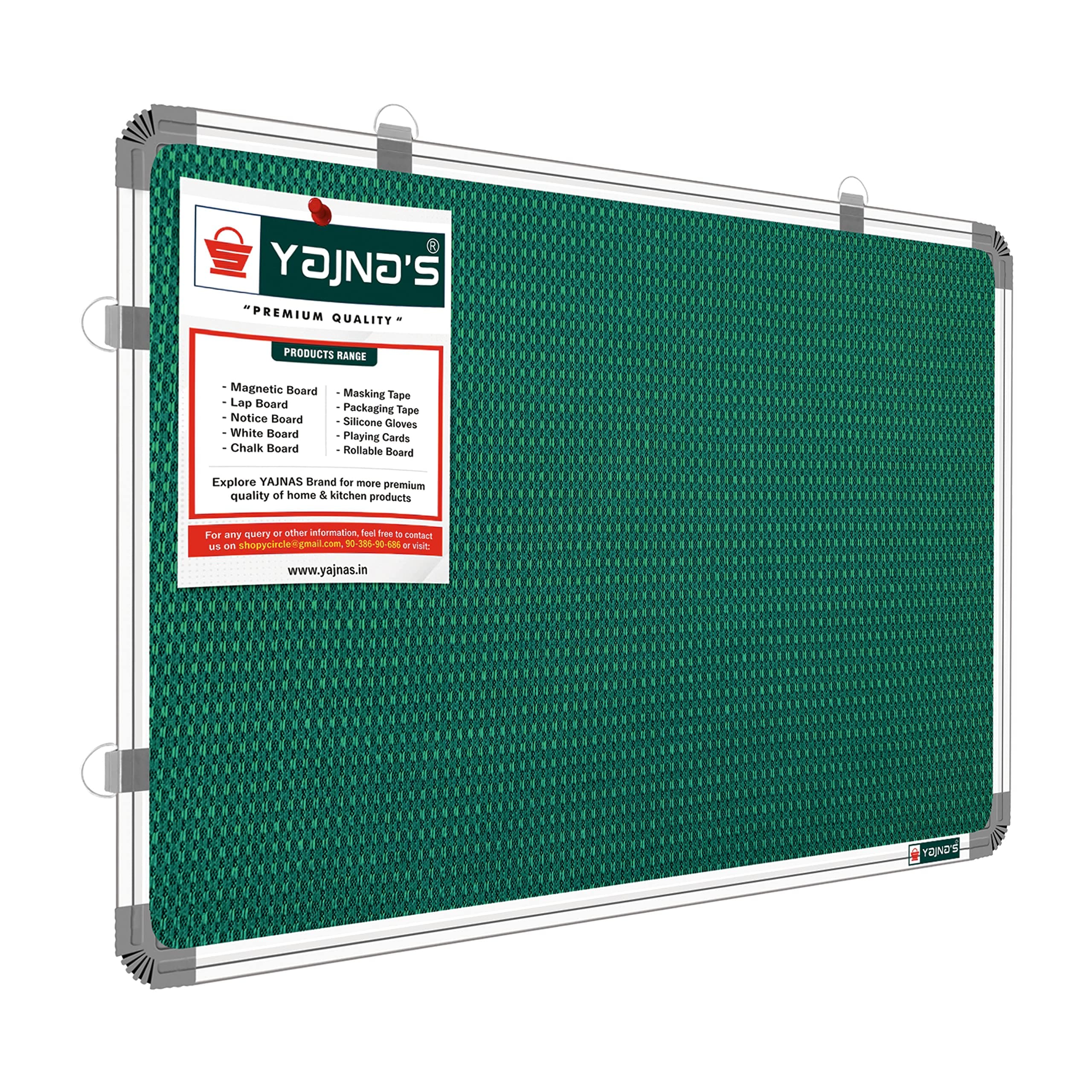 YAJNAS® 2x3 Feet Premium Material Notice Pin-up Board/Pin-up Board/Soft Board/Bulletin Board/Pin-up Display Board for Home, Office and School Uses (Green, 3 Feet X 2 Feet (Pack of 1))