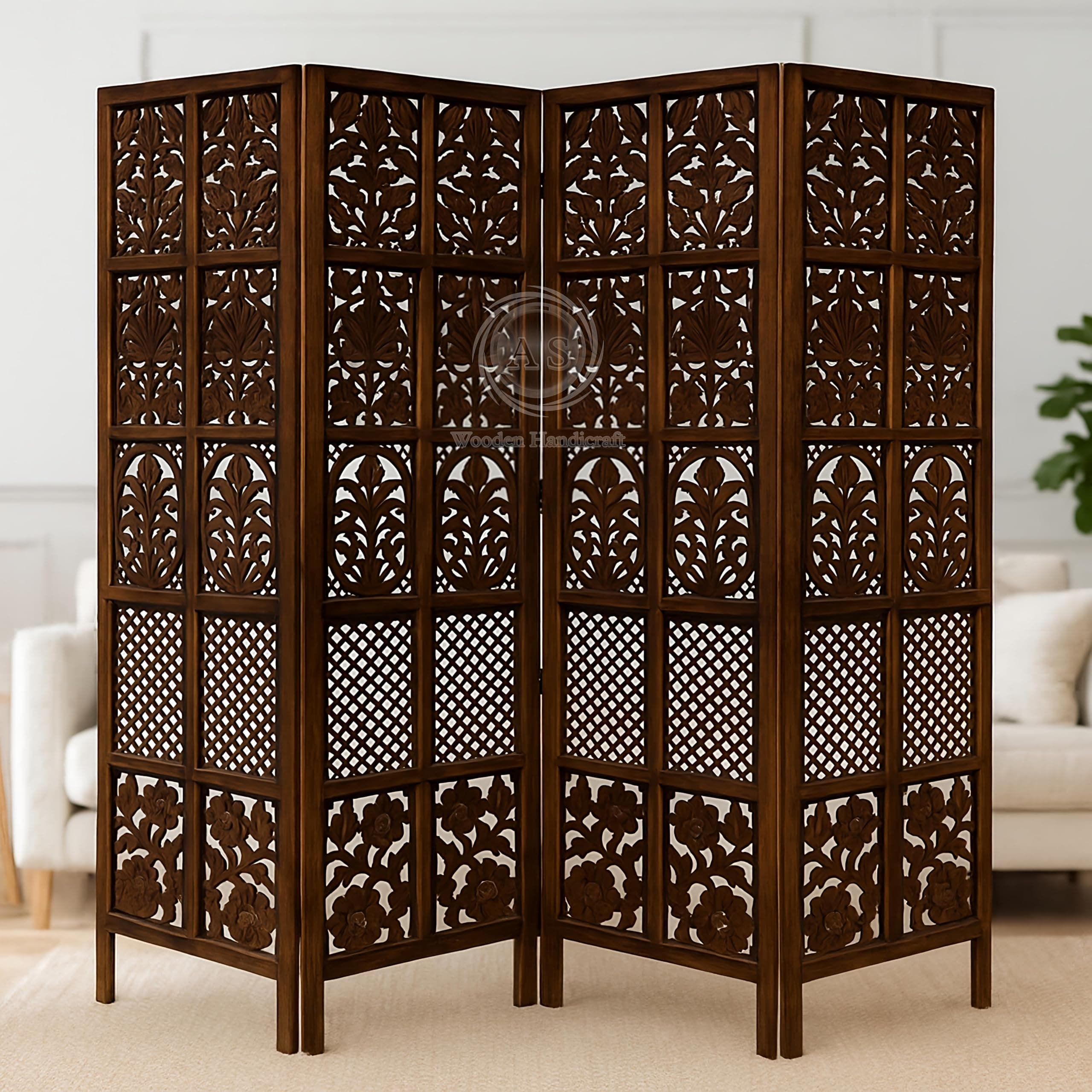 AS Wooden Handicraft Wooden Partition for Living Rooms Wall Dividers,Screen Separator Wall Divider for Hall Wall Panels for Living Room/Kitchen/Bedroom/Office/Restaurant (6-feet 4 Panel)