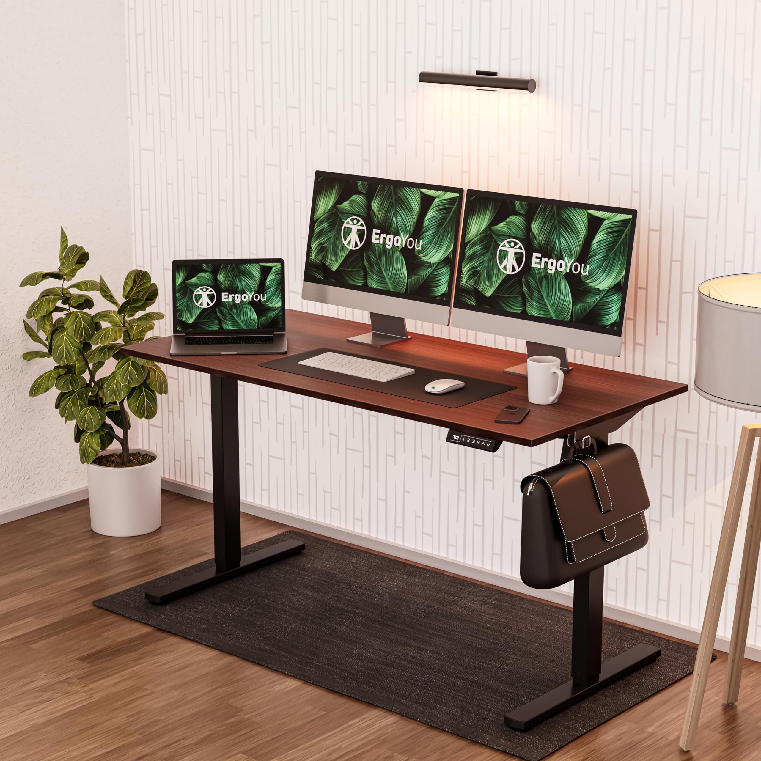 ErgoYou Electric Height Adjustable Table Motorized Ergonomic Sit Stand Desk - 80 Kgs Max Weight Capacity - SM4 Series - 600 x 1200 mm - Walnut Laminate Table Top