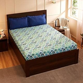 Amazon Brand - Solimo Mystic Drops 144 TC 100% Cotton Double Bedsheet with 2 Pillow Covers, Blue