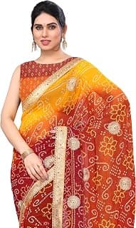 MIRCHI FASHION Women Saree Georgette Traditional Bandhani | Ethnic Printed Sari for Social Gatherings with Unstitched Blouse Piece