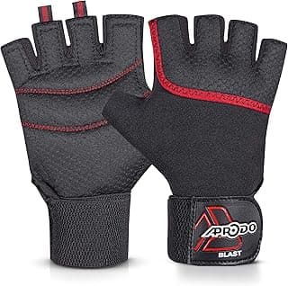 Aprodo Neoprene Half Finger Workout Gym Gloves with Wrist Support Strap | 1 Pair - Free Size (Red-Black) | Fitness Gloves with Breathable Non-Slip Grip | Wrist Band for Dumbbell, Exercise