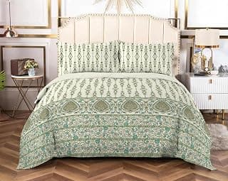 Bombay Dyeing Thyme 210TC 100% Cotton One King Size 274x274Cm / 108x108 inches Bedsheet with 2 Pillow Covers Size 46x69 Cm (7862)