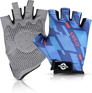 Nivia Velo Fitness Gloves, Micro Sued Cycling Gloves, Airculate & Snug Fit Technology with 1/2 Finger Length Gloves (Large) - Blue