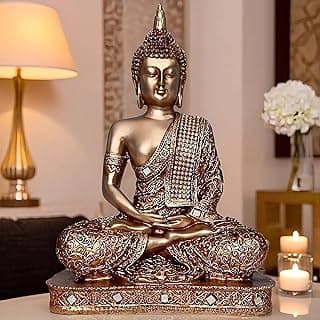 Global Grabbers New 25 Centimetre Meditating Sitting Buddha Statue showpiece Idol Home Decor Items for Living Room and Gifts (Golden2)