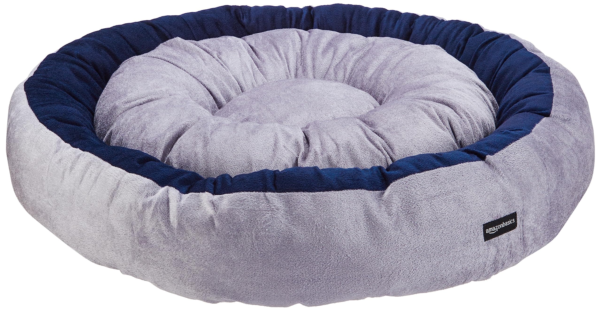 Amazon Basics Premium Reversible Super Soft Velvet Round Cat Dog Pet Bed | Medium 72 x 72 x 16 cm | Blue