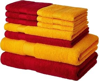 Amazon Brand - Solimo 100% Cotton 10 Piece Towel Set, 500 GSM (Spanish Red and Sunshine Yellow)