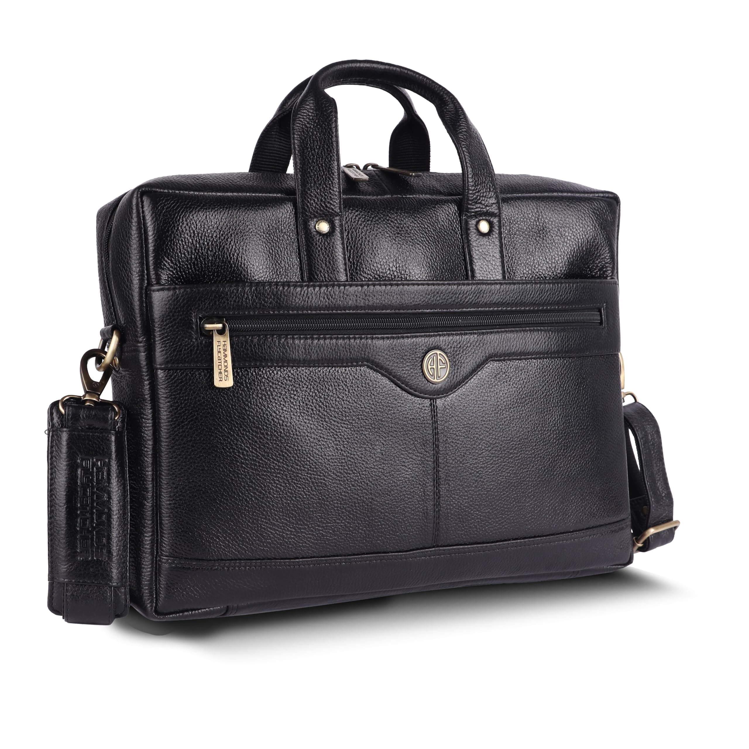 HAMMONDS FLYCATCHER Genuine Leather Office Bag for Men, 15.6" Laptop Bag for Men with Adjustable Shoulder Strap & Multiple Compartments - Ideal for Office, Travel, Daily Use - 1 Year Warranty - Black