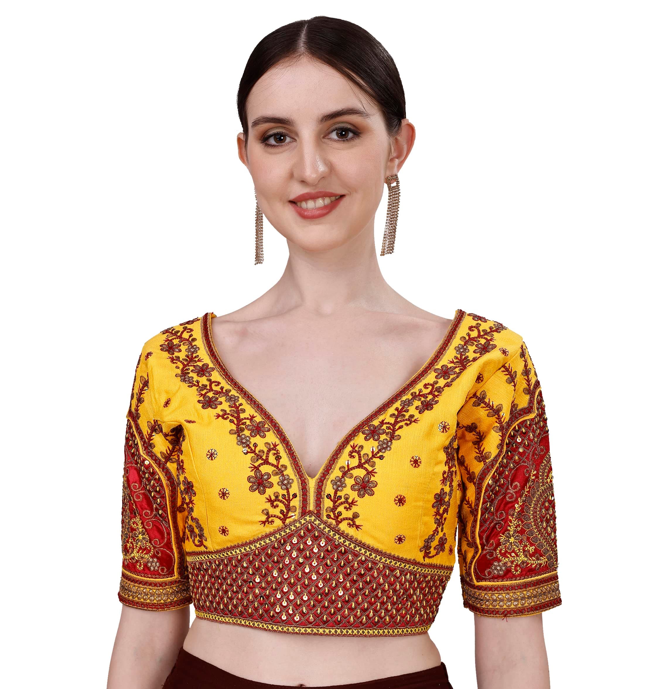 Pujia Mills Women Silk Half Sleeve Blouse