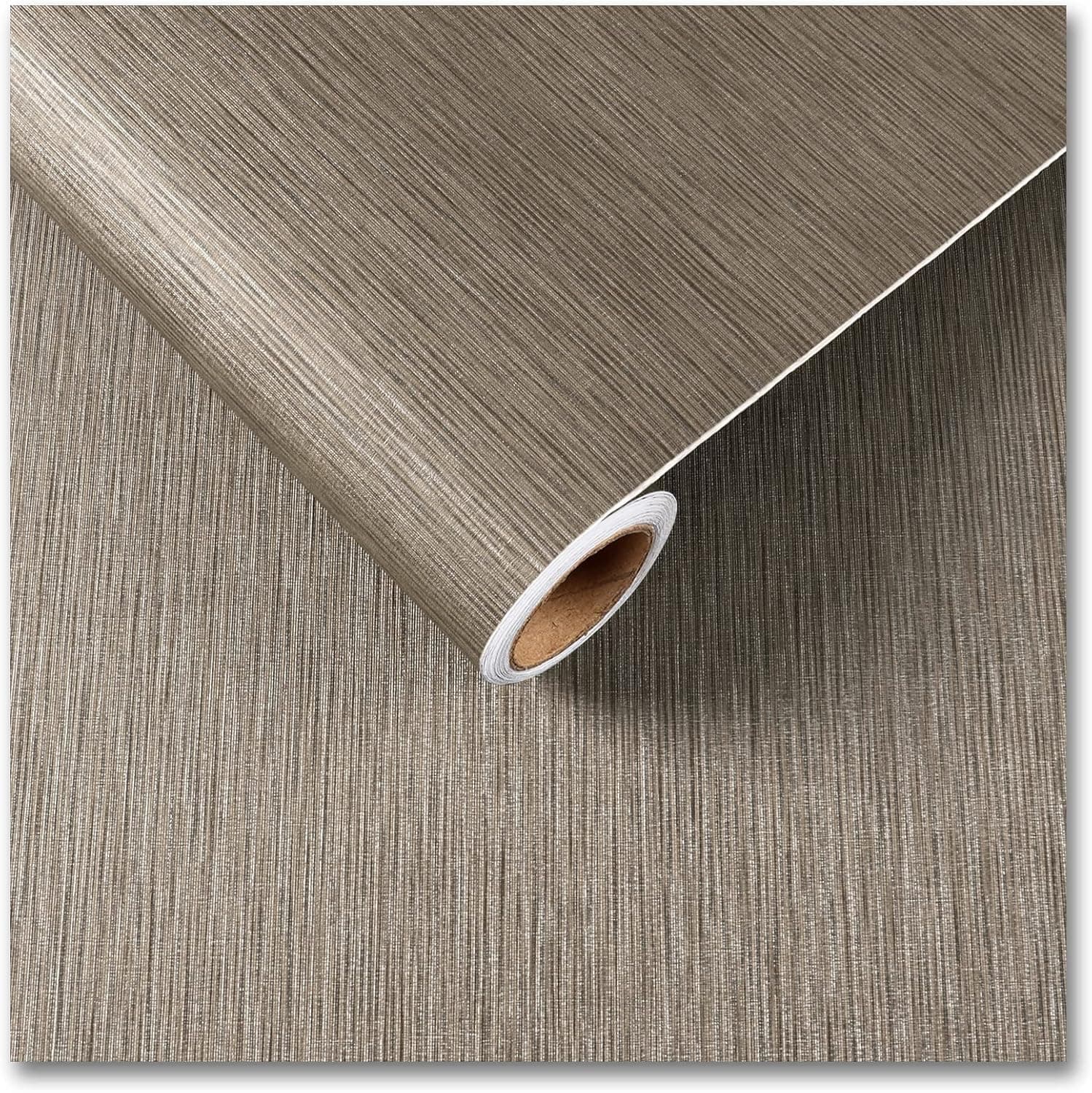 MANEAA ENTERPRISES Brown and Gold Grasscloth Textured Peel and Stick Wallpaper for Bedroom Self Adhesive Removable Wallpaper 2 x 8 Feet