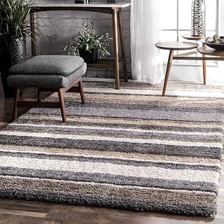 Handmade Shaggy Area Rug for Living Room Fluffy Soft Fur Carpet for Bedroom, Cozy Floor Carpet for Room Perfect Shag Rug for Hall Anti Slip Kid Rugs 6X6 Ft Square Grey;Beige